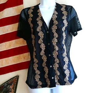 90s Goth Mesh Rose Blouse